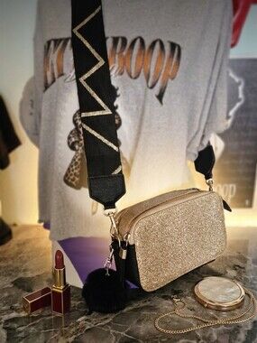 Gold Glitter Crossbody With A Thick Strap